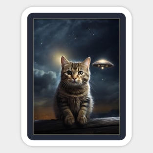Cat with UFO Alien Sticker